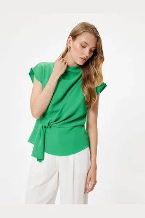 Koton Stand Collar Asymmetrical Knot Detail Sleeveless Blouse