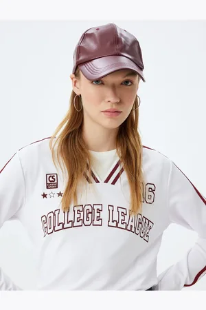 Koton V Neck T-Shirt Long Sleeve College Printed Piping Comfortable Fit