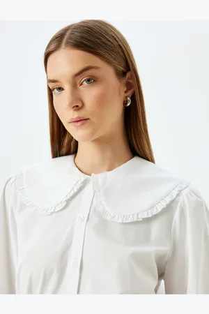 Koton Cotton Long Sleeve Ruffle Baby Collar Poplin Shirt