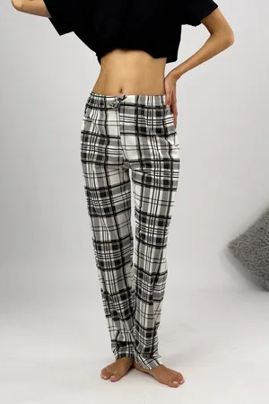 Dewberry 80156 Women Pyjama Bottom-WHITE-BLACK
