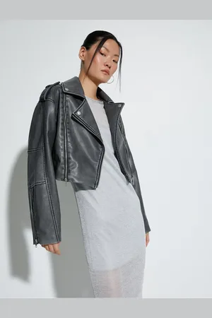 Koton Oversize Faux Leather Jacket with Zipper Faded Effect