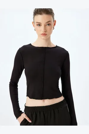 Koton Viscose Stitch Detailed Long Sleeve Crew Neck T-Shirt