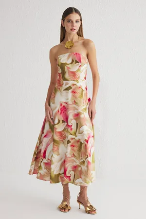 Trendyol Multicolored A-Line Strapless Woven Elegant Evening Dress