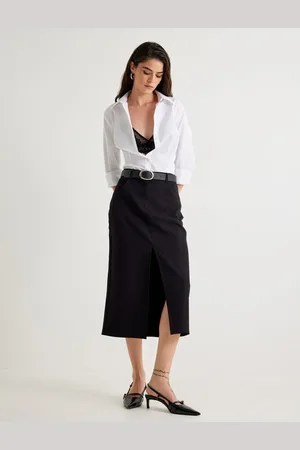 Koton Front Slit Detailed Pocket Midi Length Pencil Skirt