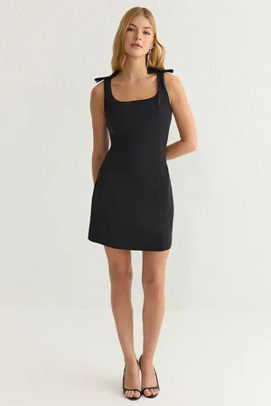 Trendyol Black Plain Bow Mini Woven Dress