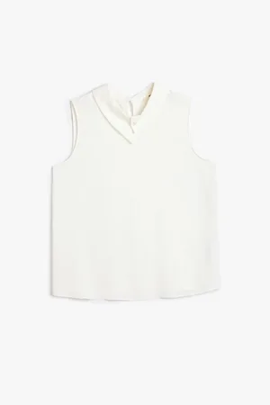 Koton Asymmetrical Shirt Collar Button Detail Sleeveless Blouse