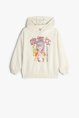 Koton Hooded Oversize Sweatshirt Anime Printed Long Sleeve Raised Cotton