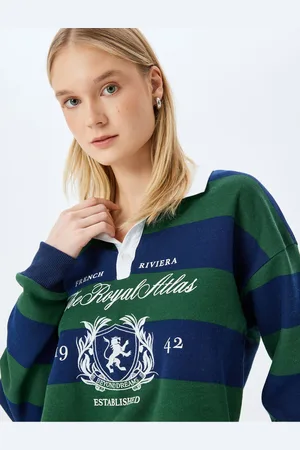 Koton Shirt Collar College Printed Color Block Raised Sweatshirt