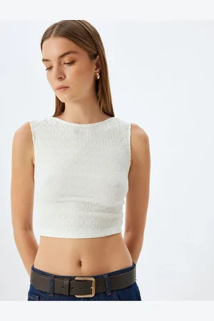 Koton Textured Slim Fit Round Neck Back Detail Sleeveless Crop Top