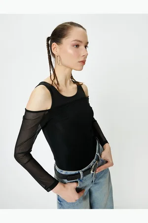Koton Double Fabric Use Tulle T-Shirt Long Sleeve Slim Fit
