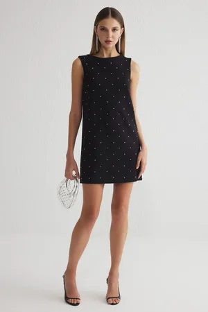 Trendyol Black Shiny Stone Printed Super Mini Dress