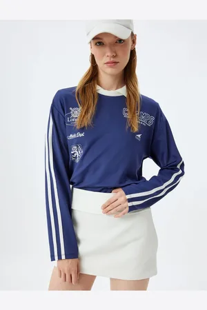 Koton Long Sleeve T-Shirt Crew Neck Printed Stripe Detailed Comfortable Fit