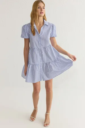 Trendyol Ecru Striped Mini Woven Dress
