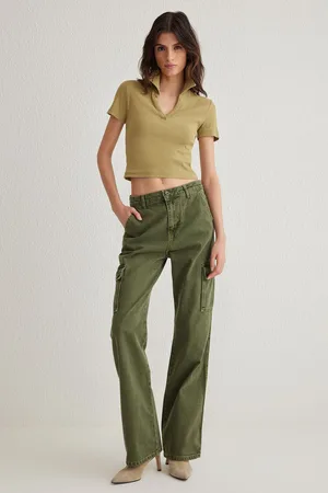 Trendyol Khaki Cargo Pocket High Waist Wide Leg Jeans