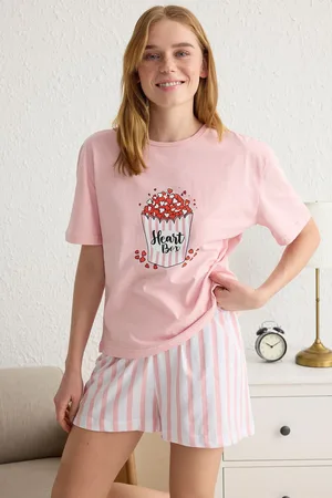 Trendyol Pink Striped Jersey Knitted Pajamas Set