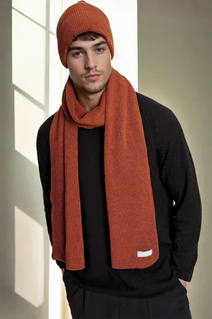 Dewberry 35261 Mens Scarf Beaniette Set-CINNAMON