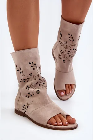 Lewski Shoes Zazoo 3437 Dámské Semišové Sandály S Hřebínkem Na Zip Beige