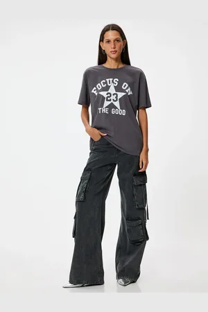 Koton Oversize T-Shirt College Printed Crew Neck Short Sleeve Cotton