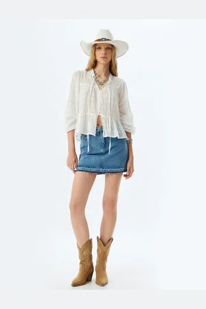Koton Mini Denim Skirt Belt Detailed A Cut Cotton
