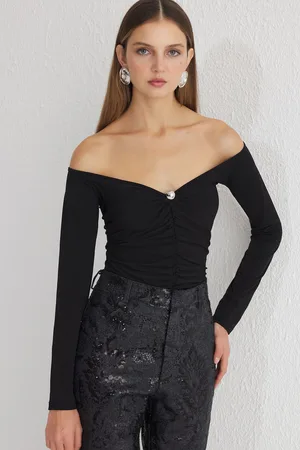 Trendyol Black Carmen Collar Knitted Accessory Blouse