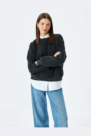 Koton Crew Neck Washed Comfortable Fit Sweatshirt