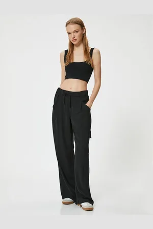 Koton Wide Leg Trousers with Cargo Pockets and Tied Waist