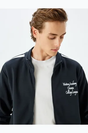Koton Stand Collar College Embroidered Piping Pocket Detailed Cotton Zippered Cardigan