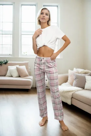 Dewberry 80156 Women Pyjama Bottom-WHITE-PINK