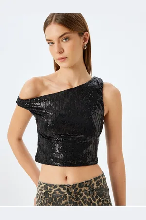Koton X Inji - Sequined Boat Neck Crop Sleeveless Slim Fit Blouse