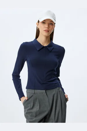 Koton Polo Collar Zippered Stitched Detail Slim Fit Long Sleeve T-Shirt
