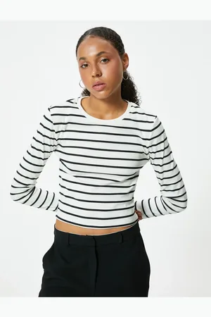 Koton Long Sleeve Crop T-Shirt Crew Neck Slim Fit Cotton
