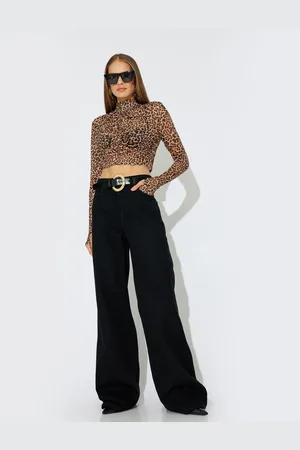 Koton X Zeynep Bastık - Crop Leopard Blouse Draped Stand Collar Long Sleeve