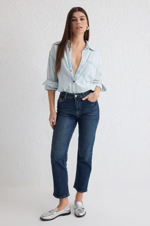 Trendyol Dark Blue Normal Waist Comfort Straight Jeans
