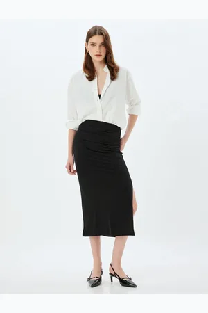 Koton Draped Pencil Skirt Side Slit Detail Slim Fit