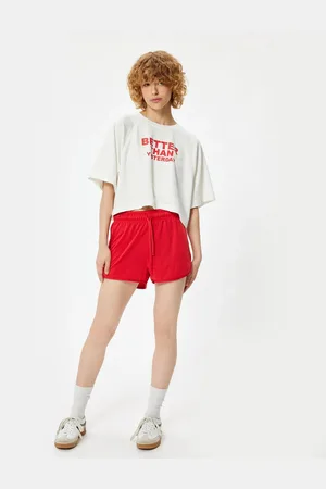 Koton Oversize Sports T-Shirt Crew Neck Slogan Printed Short Sleeve