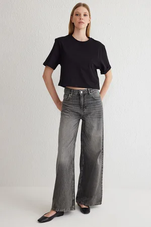 Trendyol Anthracite High Waist Loose Wide Leg Jeans