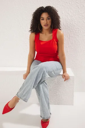 Trendyol Curve Red Single Jersey Knitted Plus Size Blouse