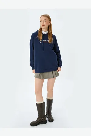 Koton Slogan Printed Hooded Long Sleeve Raised Oversize Sweatshirt