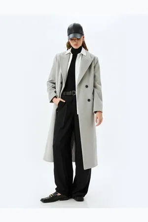 Koton Buttoned Double Breasted Extra Long Cashmere Coat