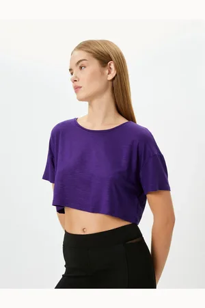 Koton Crop Sports T-Shirt Short Sleeve Crew Neck Viscose Fabric