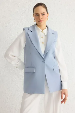 Trendyol Light Blue Single Button Pocket Detail Woven Vest