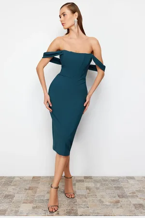 Trendyol Emerald Green Fitted Corset Detailed Woven Elegant Evening Dress