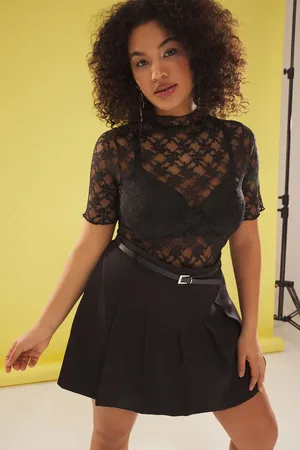 Trendyol Curve Black Knitted Plus Size Lace Blouse