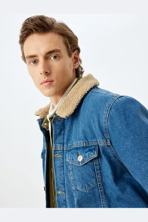 Koton Faux Fur Collar Detailed Flap Pocket Cotton Denim Jacket