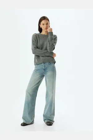 Koton Openwork Oversize Sweater Knitwear Crew Neck Long Sleeve