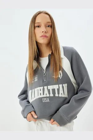 Koton Half Zipper Sweatshirt College Embroidered Stand Collar Raised