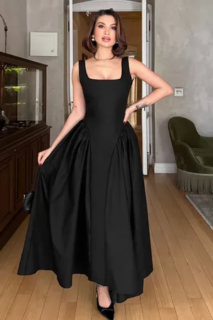 Trendyol Black Plain Weave Poplin Midi Lined Chic/Evening Dress