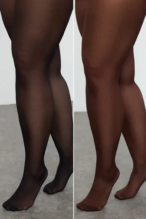 Trendyol Curve Black-Brown 2 Pack Super Opaque Pantyhose 40 Dens Large Size