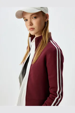 Koton Zippered Crop Sweatshirt Ribbed Stand Collar With Ribbon