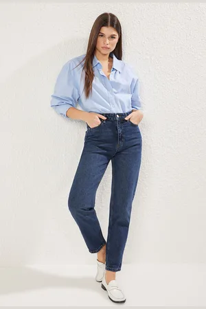 Trendyol Dark Blue Regular Waist Mom Jeans
